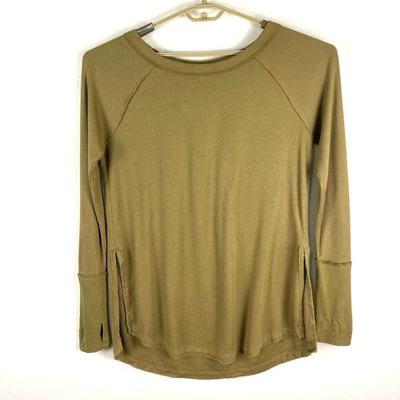 Free People We The Free Green Snowy Thermal Tunic Top Boat Neck Women's Large - Picture 3 of 12